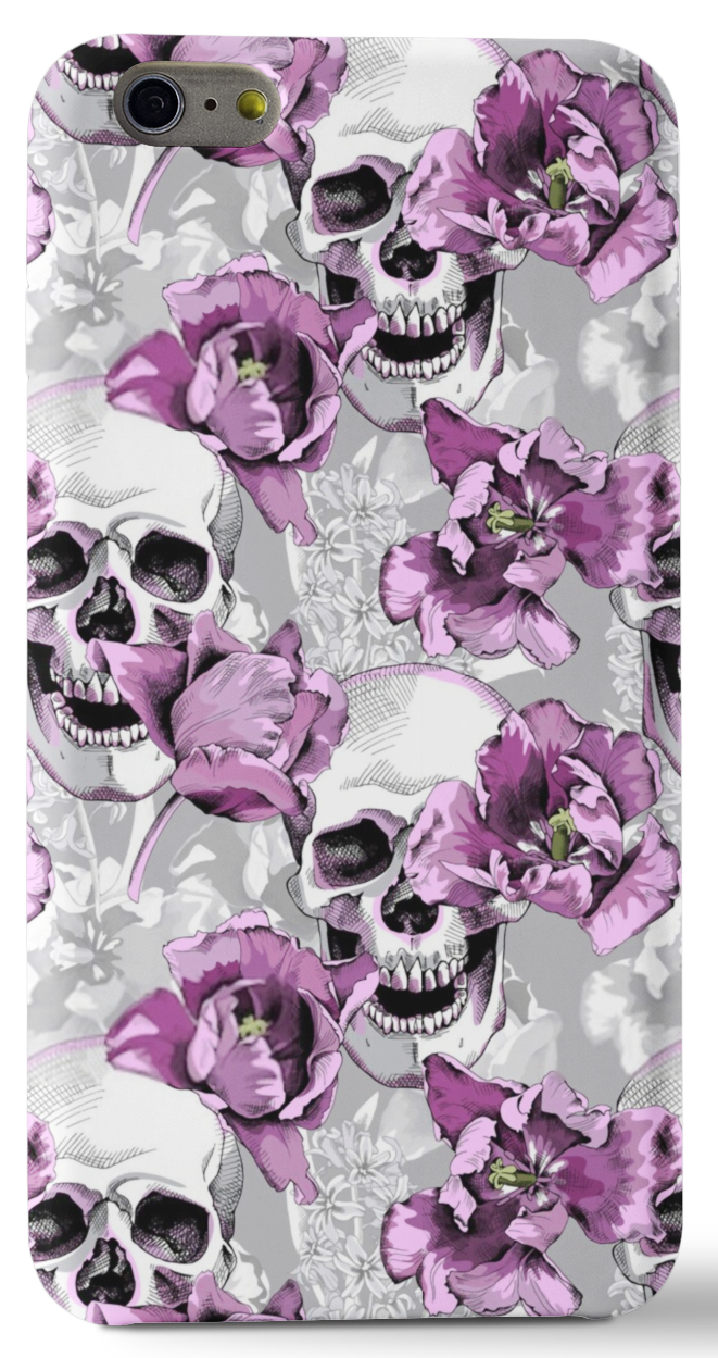 PREORDER 126C Purple Floral Skulls Phone Case for iPhone