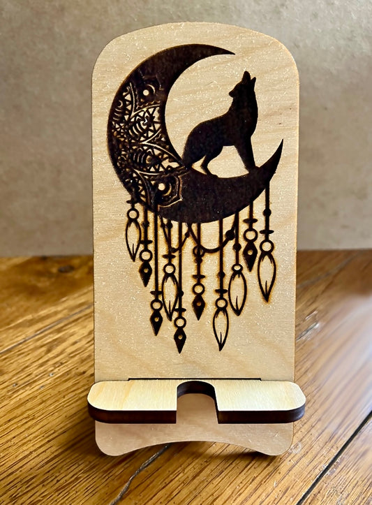 20030 LEW PHONE STAND w Dream Catcher Wolf HQ-TBM