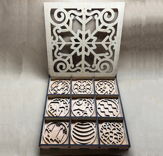 20104 Handmade Laser Cut Ornament Set 27pcs w/Wood Box HQ-TBM