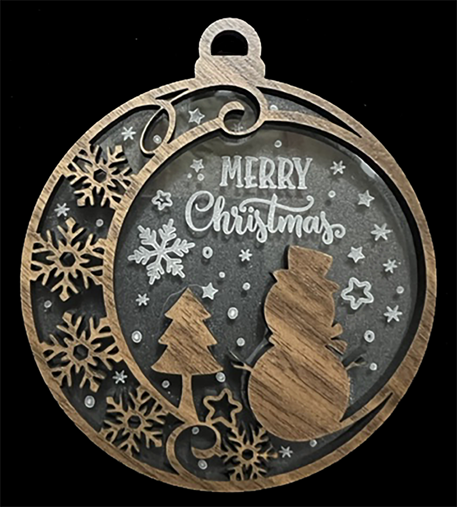 20001 Merry Christmas Snowman w Snow Layer ORNAMENT