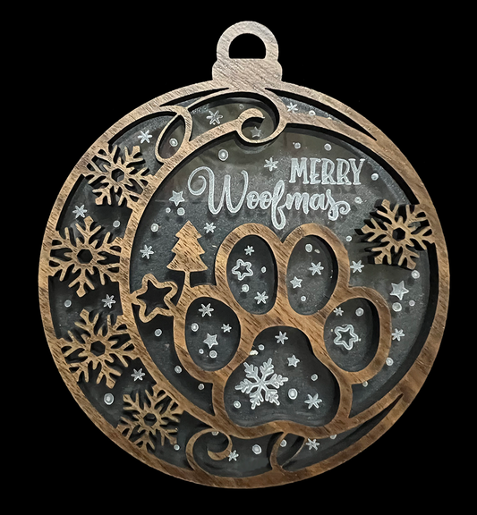 20008 Merry Woofmas Paw w Snow Layer ORNAMENT