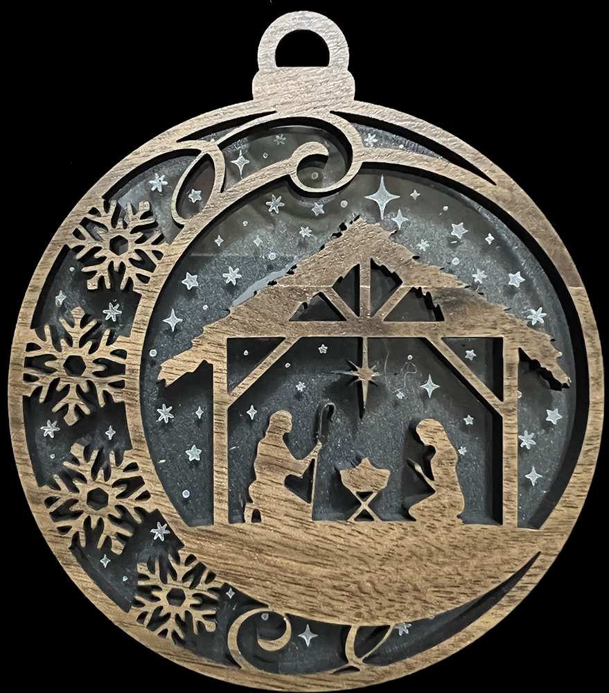 20010 Away In The Manger w Snow Layer ORNAMENT