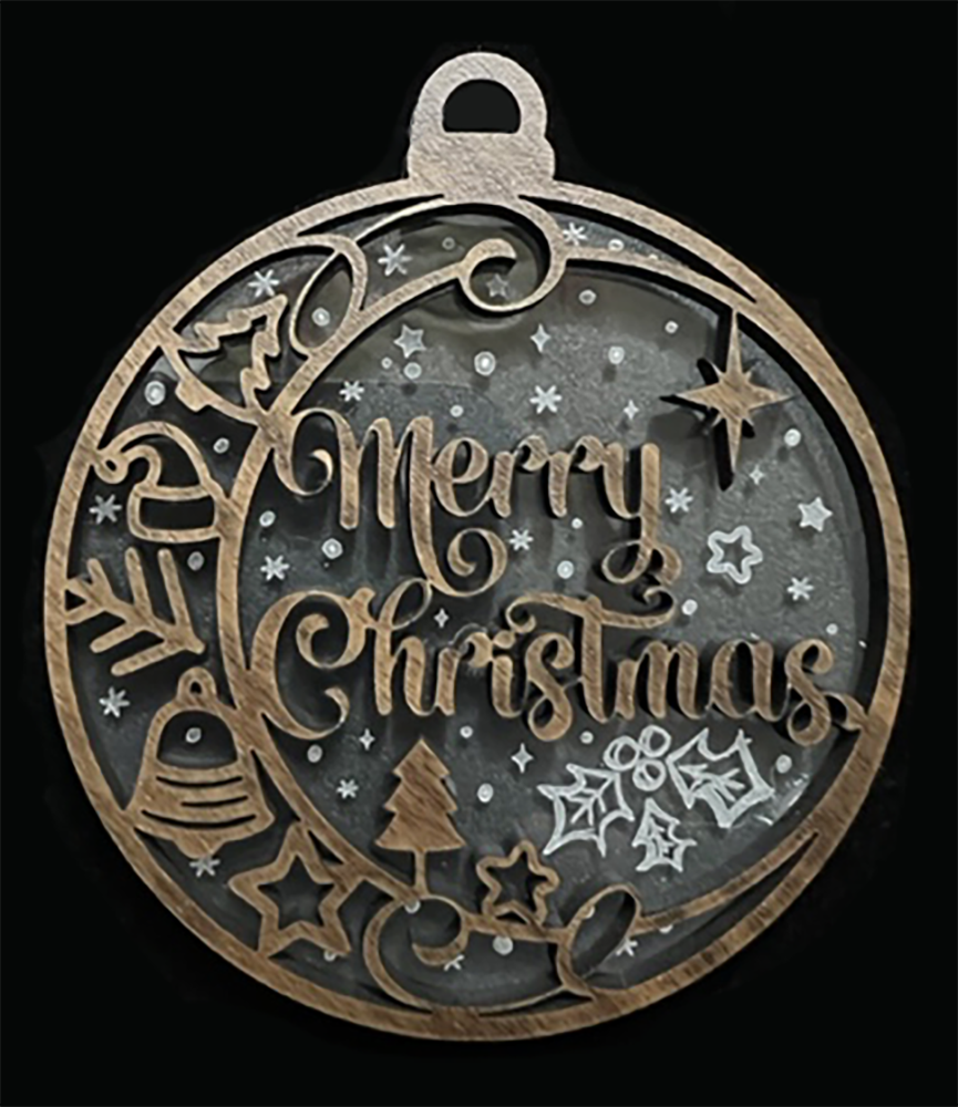 20011 Merry Christmas Icons w Snow Layer ORNAMENT