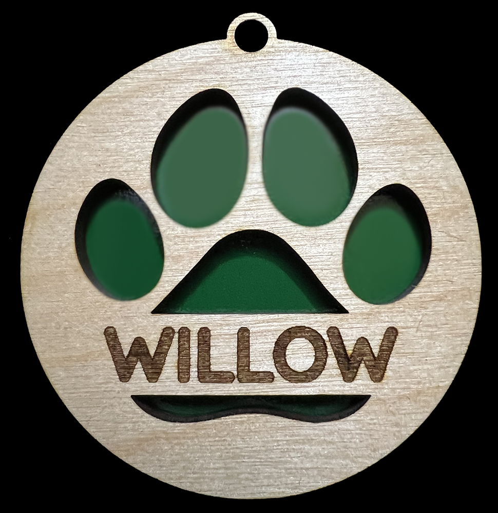 20013 CUSTOM Paw Print Cutout w Color Layer ORNAMENT