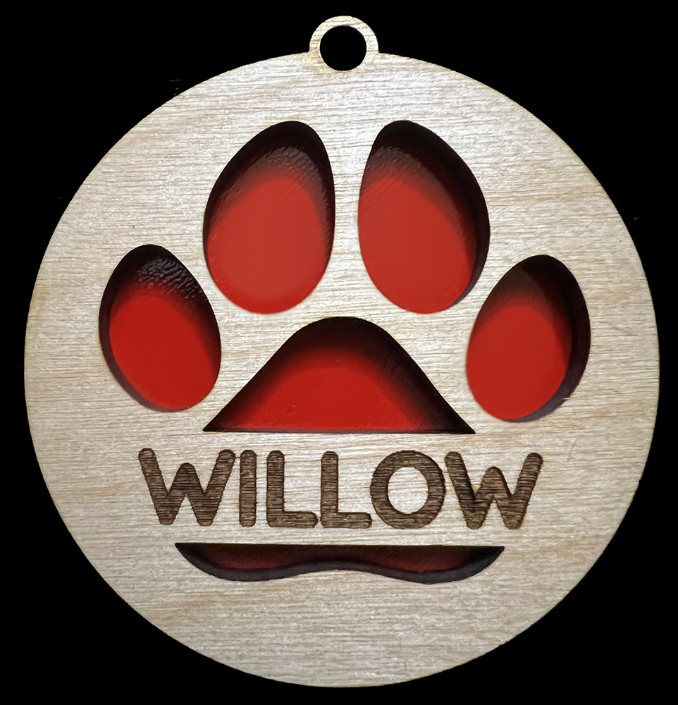 20013 CUSTOM Paw Print Cutout w Color Layer ORNAMENT