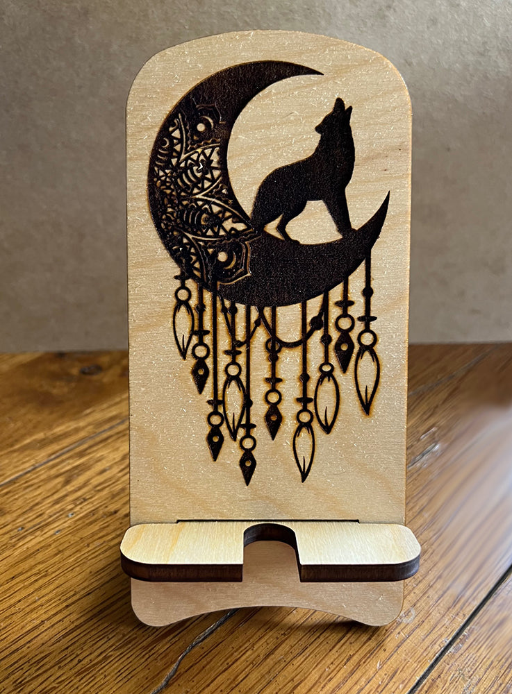 20030 LEW PHONE STAND w Dream Catcher Wolf HQ-TBM