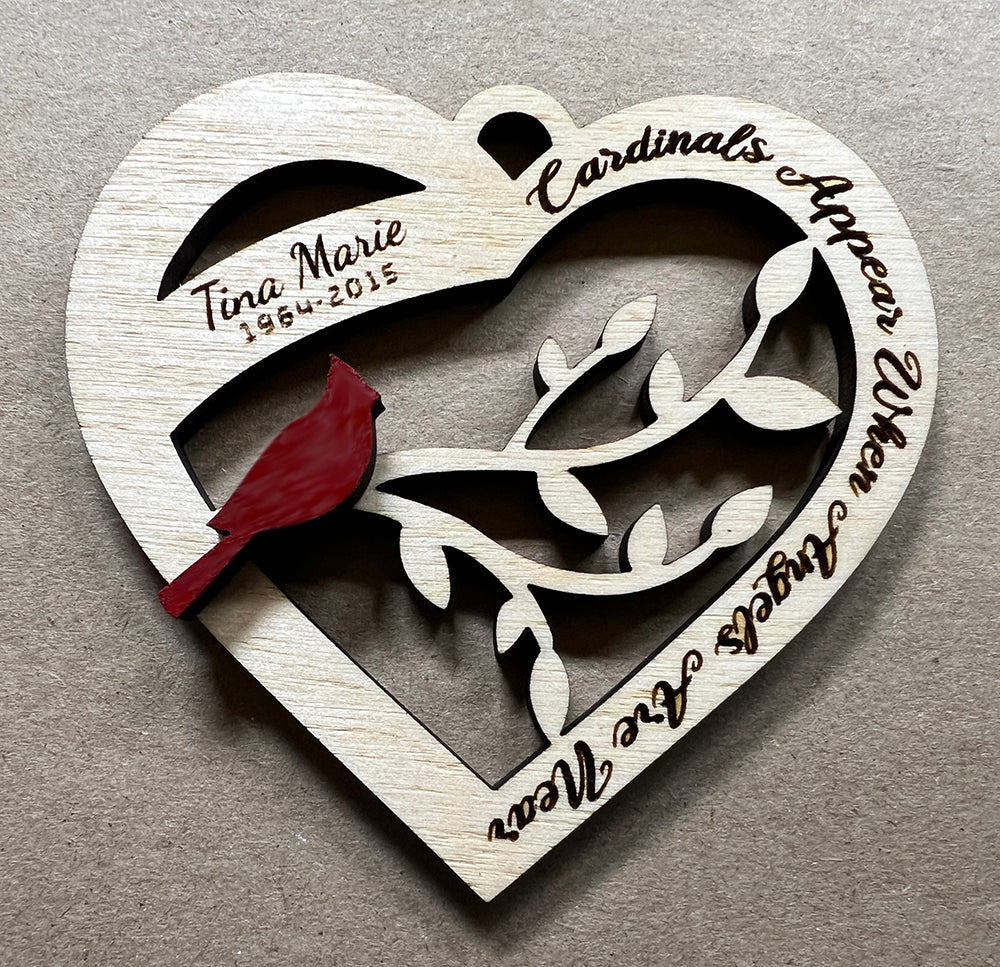 20066 CUSTOM Cardinal Heart Memorial WINDOW HANGER